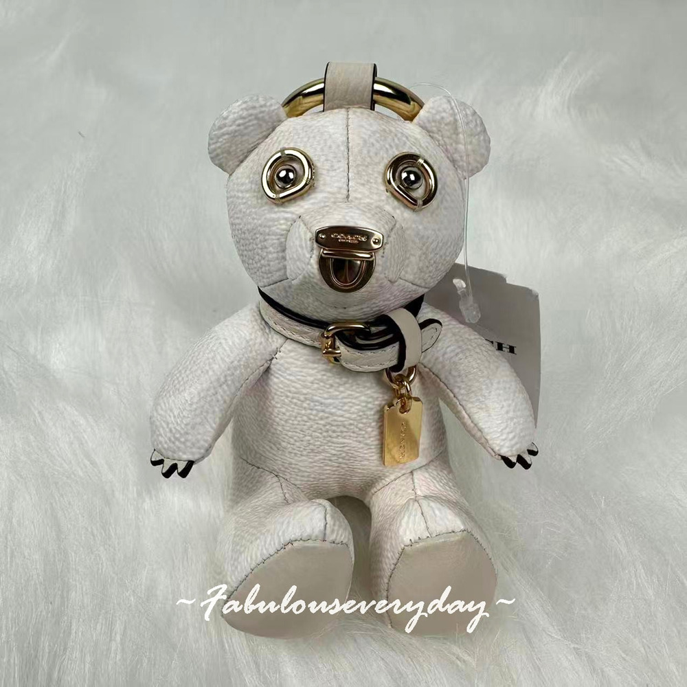 Coach Collectible Bear Bag Charm In Signature Canvas Gold/White/Chalk CZ195 NWT
